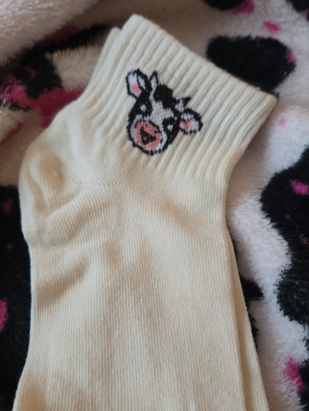 HIGHLAND  COW cream Embroidered Socks. Women Size 6-9